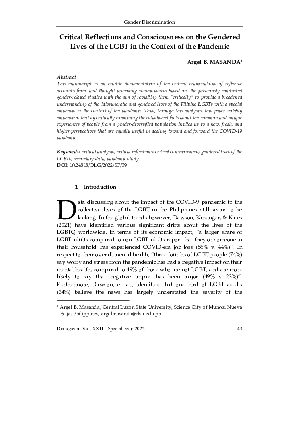 (PDF) Critical Reflections and Consciousness on the Gendered Lives of ...