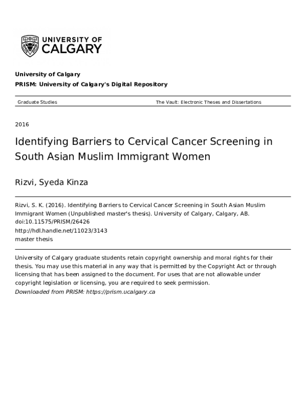 (PDF) Identifying Barriers to Cervical Cancer Screening in South Asian ...