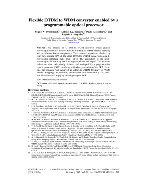 (PDF) Flexible OTDM to WDM converter enabled by a programmable optical ...