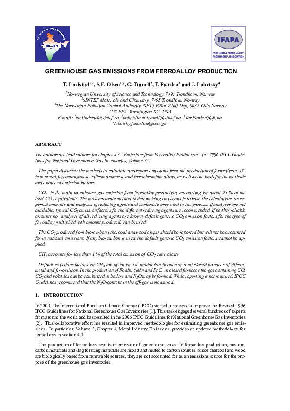 (PDF) Greenhouse Gas Emissions from Ferroalloy Production