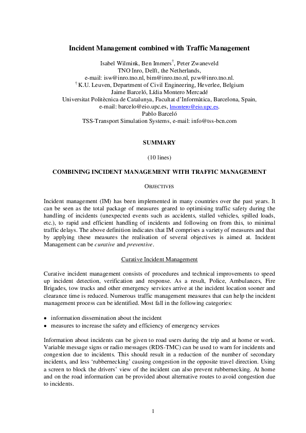 (PDF) Incident Management Combined with Traffic Management Jaume