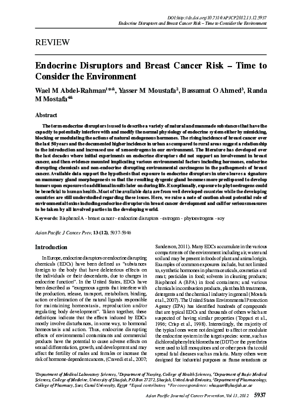 (PDF) Endocrine Disruptors and Breast Cancer Risk - Time to Consider ...