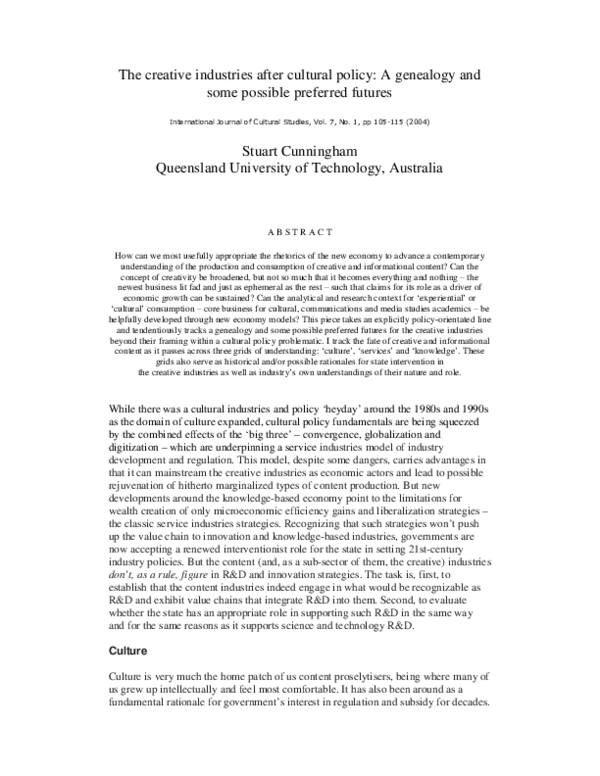 (PDF) The Creative Industries after Cultural Policy