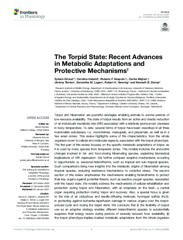 (PDF) The Torpid State: Recent Advances in Metabolic Adaptations and ...
