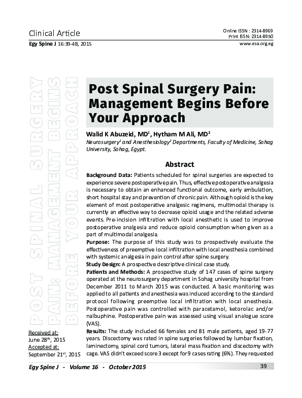 (PDF) Post Spinal Surgery Pain: Management Begins Before Your Approach