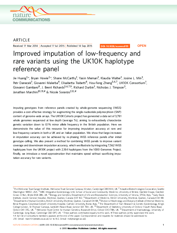 (PDF) Improved imputation of low-frequency and rare variants using the ...