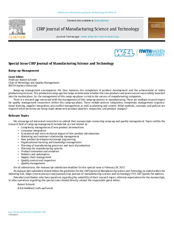 (PDF) Special Issue CIRP Journal of Manufacturing Science and ...