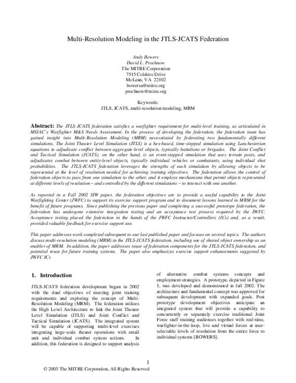 (PDF) Multi-Resolution Modeling in the JTLS-JCATS Federation
