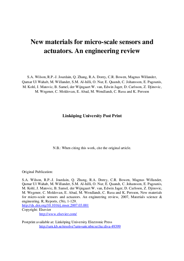 (PDF) New materials for micro-scale sensors and actuators | Jovan ...