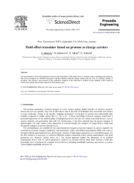 (PDF) Field effect transistor based on protons as charge carriers