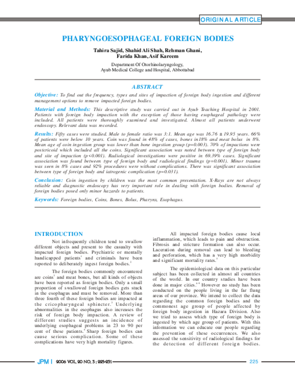 (PDF) Pharyngoesophageal Foreign Bodies