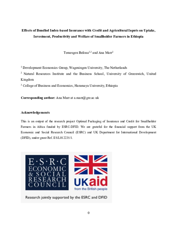 (PDF) Effects of Bundled Index-based Insurance with Credit and ...