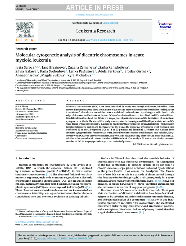 (PDF) Molecular Cytogenetic Analysis of Dicentric Chromosomes in Acute ...
