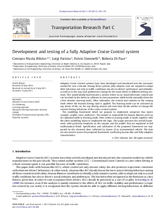 (PDF) Development and testing of a fully Adaptive Cruise Control system