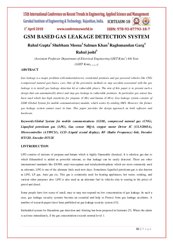 (PDF) GSM Based Gas Leakage Detection System Srabanti Maji Academia.edu