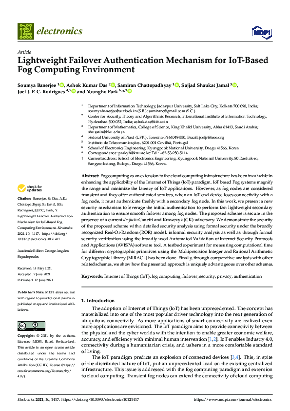 (PDF) Lightweight Failover Authentication Mechanism for IoT-Based Fog ...
