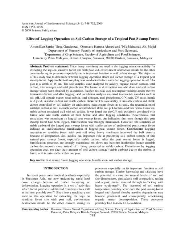 (PDF) Effect of Logging Operation on Soil Carbon Storage of a Tropical ...