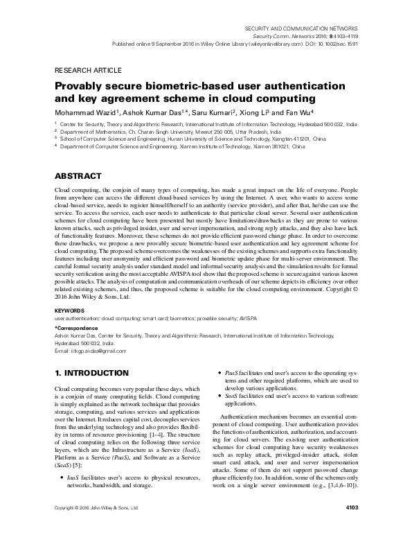 (PDF) Provably secure biometric-based user authentication and key ...