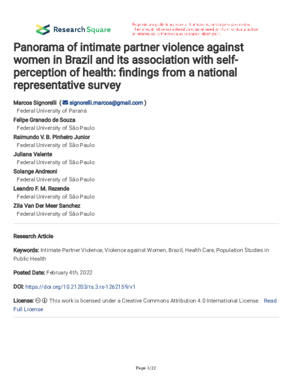 (PDF) Panorama of intimate partner violence against women in Brazil and ...