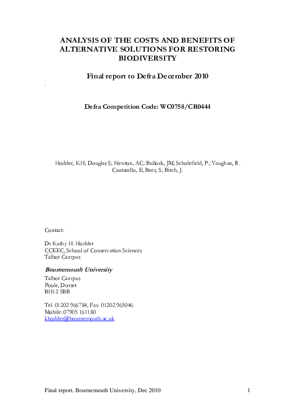 (PDF) Analysis of the costs and benefits of alternative solutions for ...
