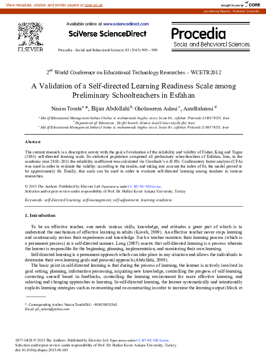 (PDF) A Validation of a Self-directed Learning Readiness Scale Among ...