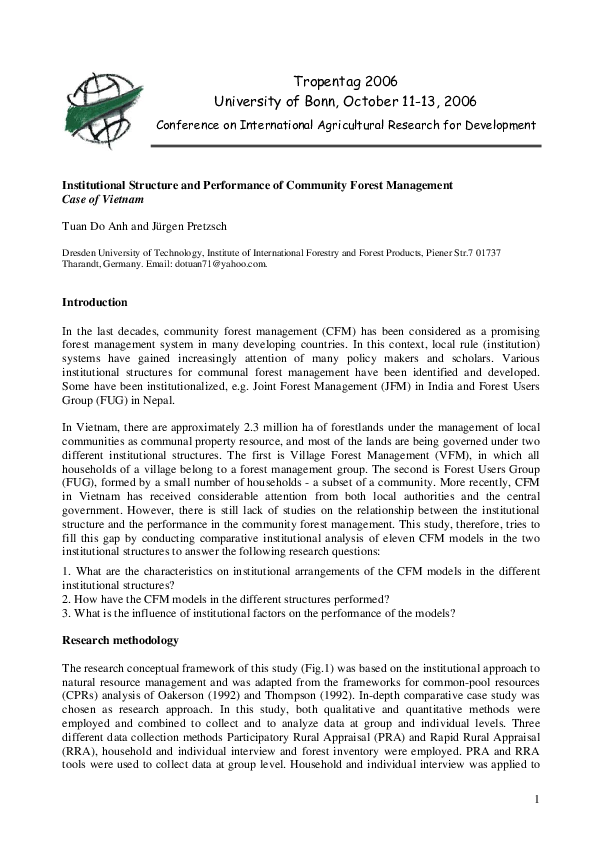 (PDF) Institutional Structure and Performance of Community Forest ...
