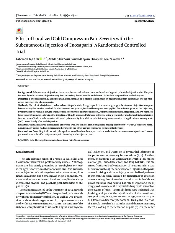 (PDF) Effect of Localized Cold Compress on Pain Severity with the ...