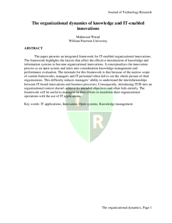 (PDF) The organizational dynamics of knowledge and IT-enabled innovations