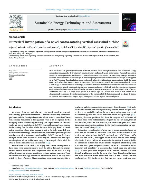 (PDF) Numerical investigation of a novel contra-rotating vertical axis ...