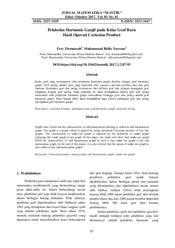  pdf pelabelan harmonis ganjil pada kelas graf baru hasil operasi