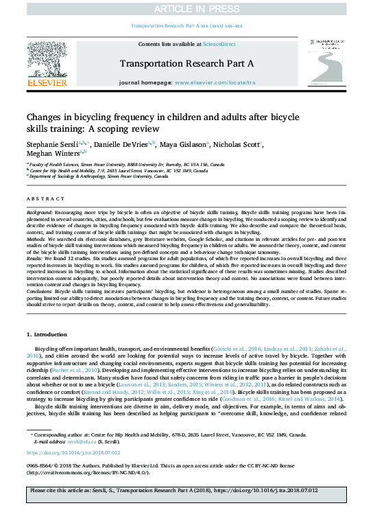 (PDF) Changes in bicycling frequency in children and adults after ...