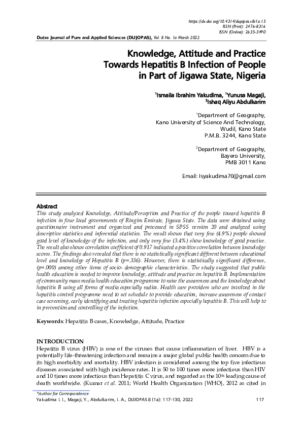 (PDF) Knowledge, Attitude and Practice Towards Hepatitis B Infection of ...
