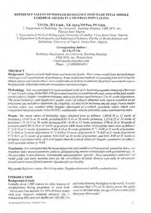 (PDF) Reference values of dopplers resistance indices of fetal middle ...