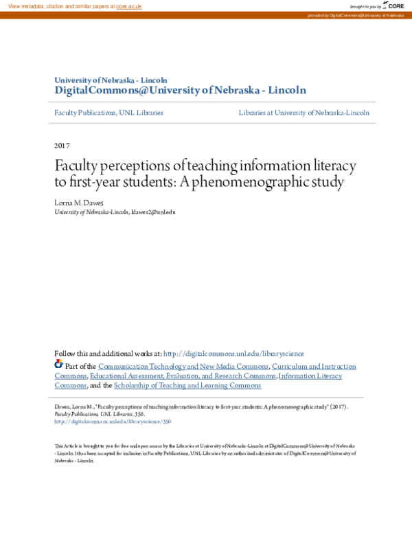 (PDF) Faculty perceptions of teaching information literacy to first ...