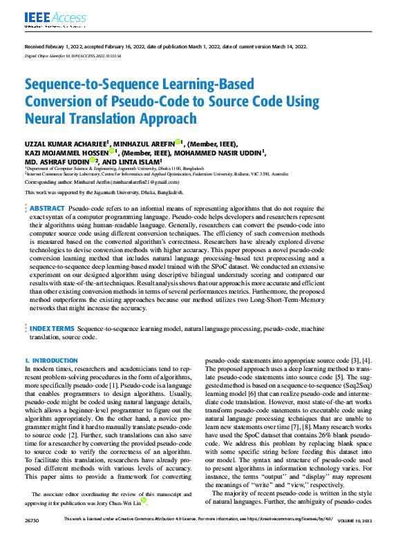 (PDF) Sequence-to-Sequence Learning-Based Conversion of Pseudo-Code to ...