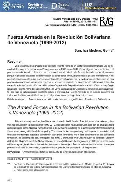 (PDF) Fuerza Armada en la Revolución Bolivariana de Venezuela (1999-2012)