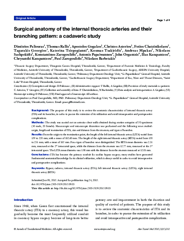 (PDF) Surgical anatomy of the internal thoracic arteries and their ...