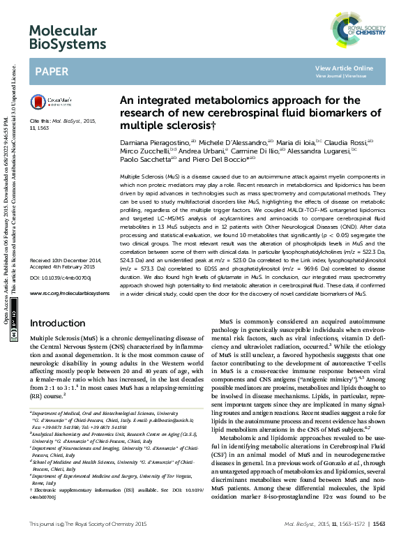 (PDF) An integrated metabolomics approach for the research of new ...
