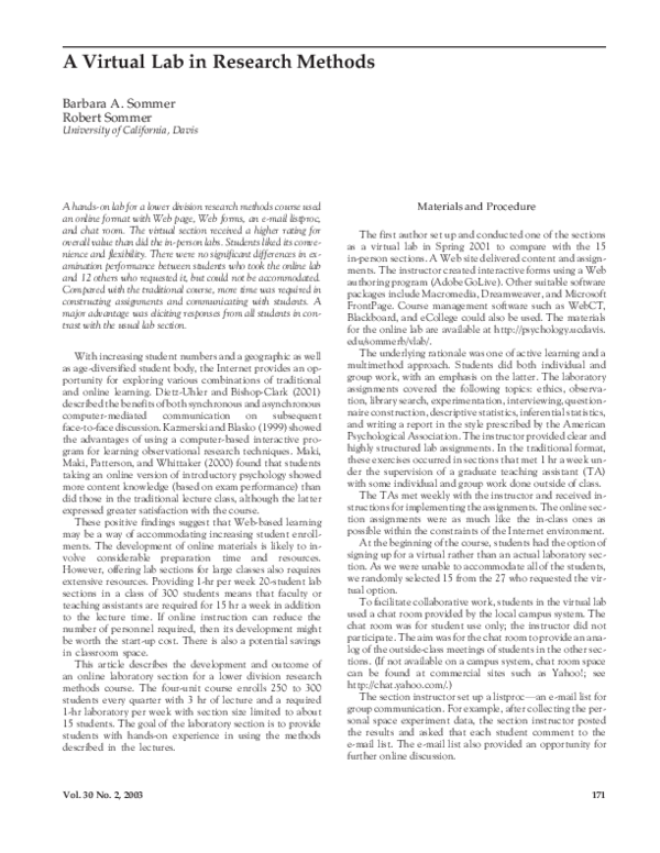 (PDF) A Virtual Lab in Research Methods