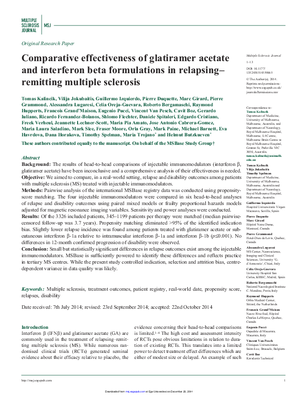(PDF) Comparative effectiveness of glatiramer acetate and interferon ...