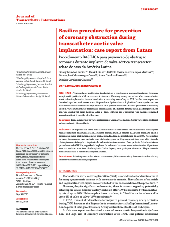 (PDF) Basilica procedure for prevention of coronary obstruction during transcatheter aortic