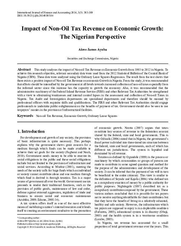 (PDF) Impact of Non-Oil Tax Revenue on Economic Growth: The Nigerian ...