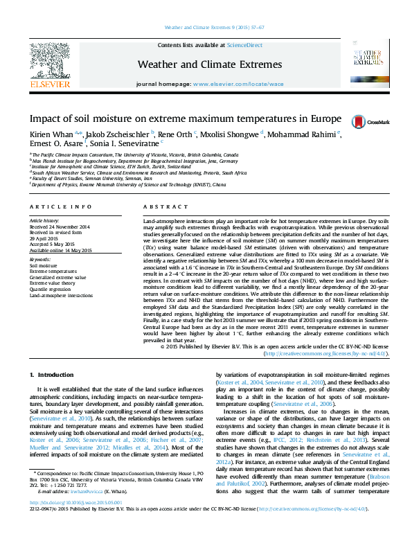 (PDF) Impact of soil moisture on extreme maximum temperatures in Europe