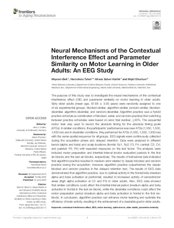 (PDF) Neural Mechanisms of the Contextual Interference Effect and ...