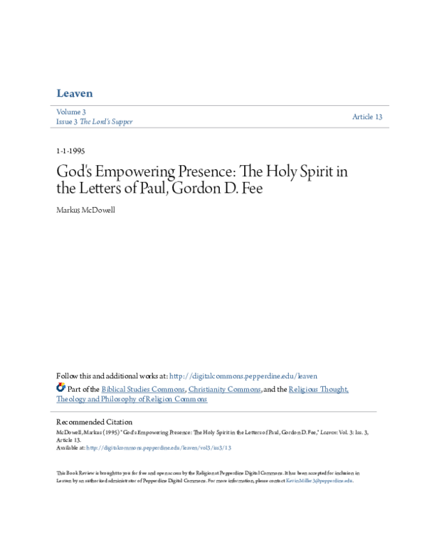 PDF) God\u27s Empowering Presence: The Holy Spirit in the
