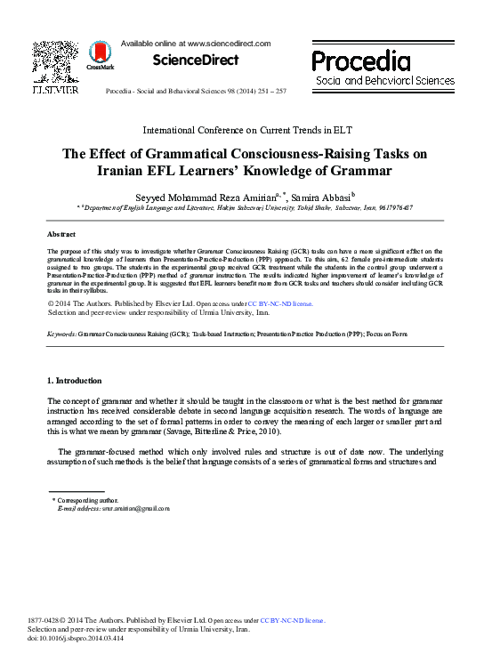 (PDF) The Effect of Grammatical Consciousness-raising Tasks on Iranian ...
