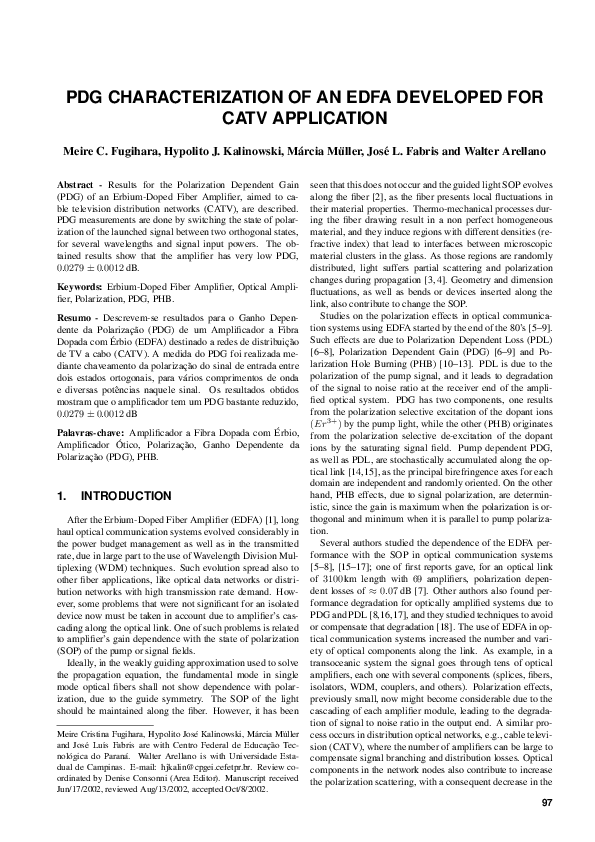 (PDF) PDG Characterization of an EDFA Developed for CATV Application