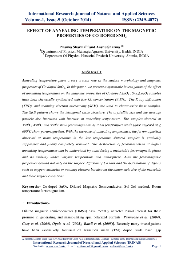 (PDF) Effect of Annealing Temperature on the Magnetic Properties of Co ...