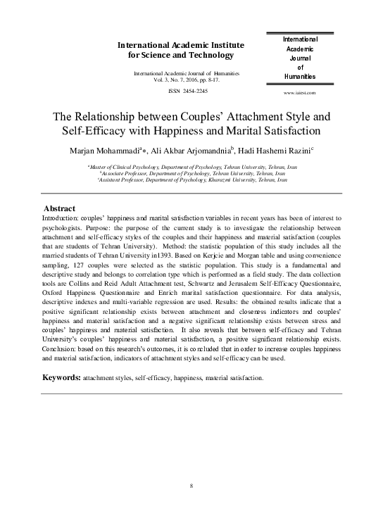 (PDF) The Relationship between Couples ’ Attachment Style and Self ...