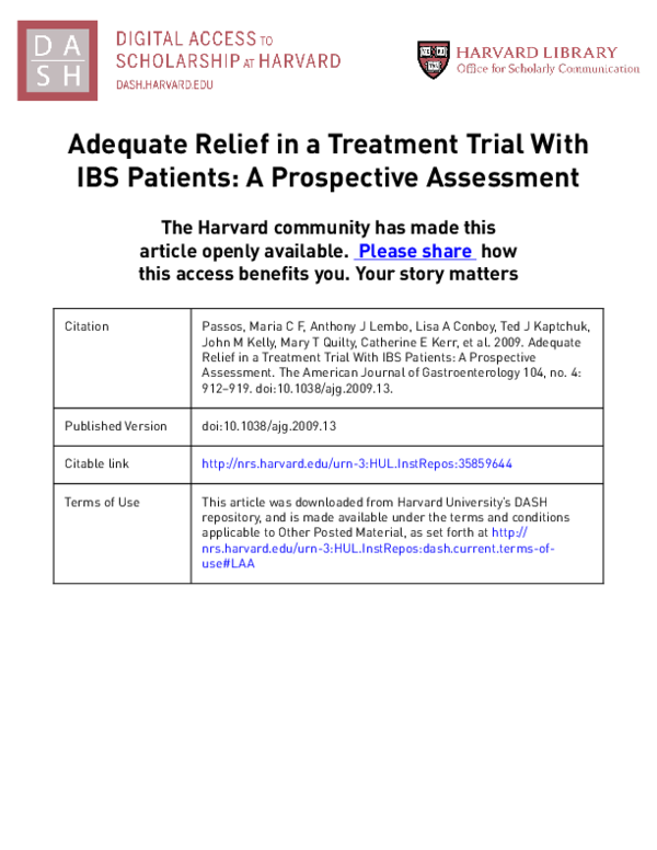 (PDF) Adequate Relief in a Treatment Trial With IBS Patients: A ...